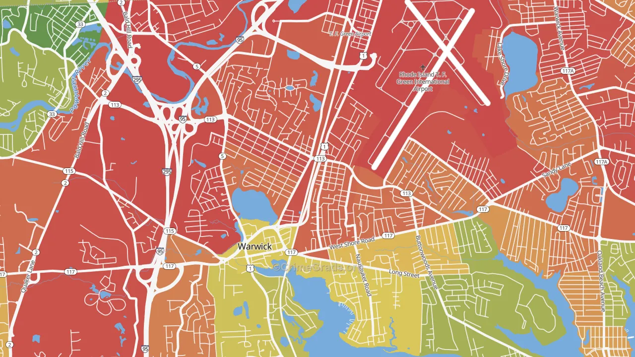 Greenwood, Warwick, RI Map of Vehicle Theft Rates