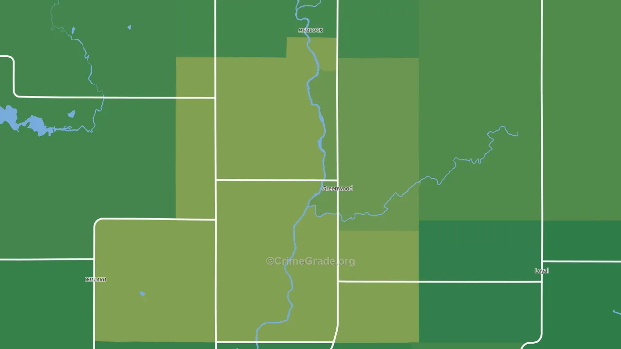Greenwood, WI Map of Vehicle Theft Rates