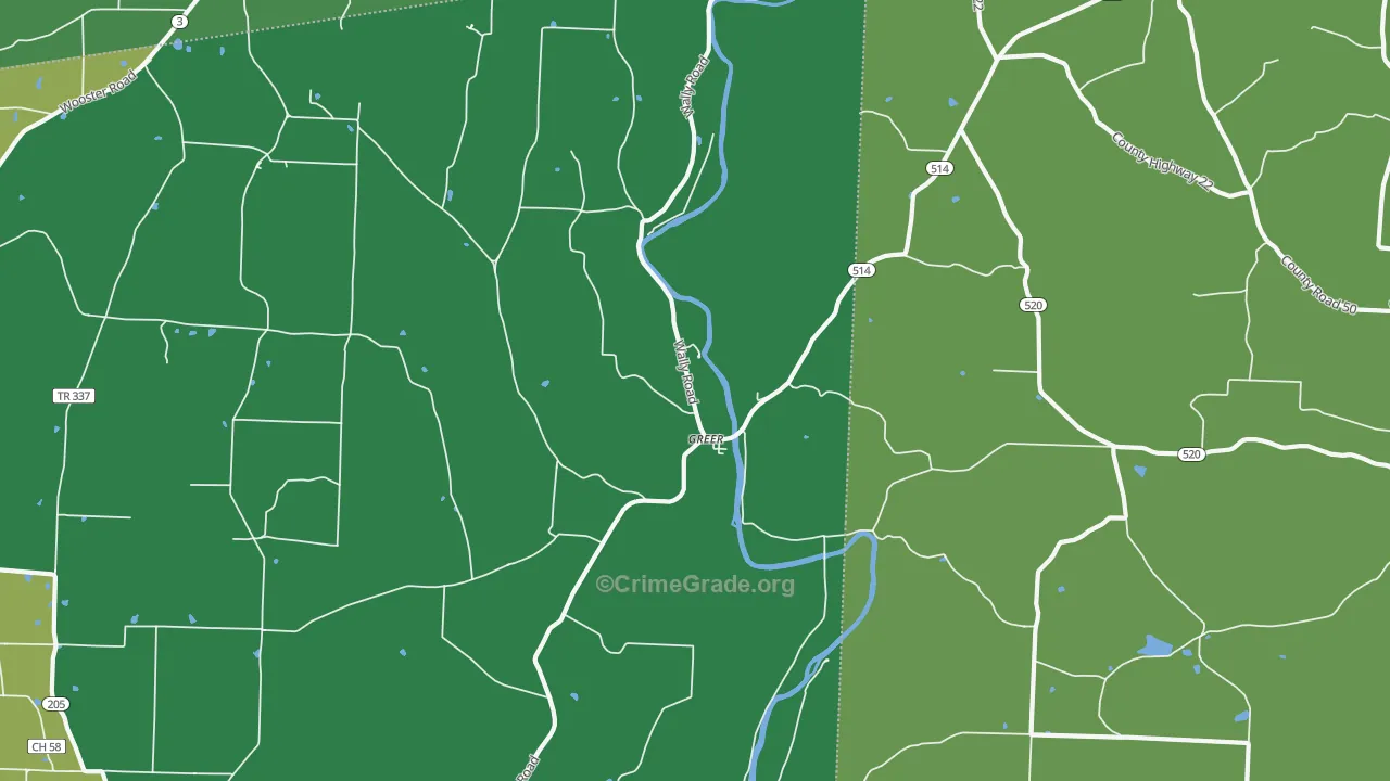 Greer, OH Map of Vehicle Theft Rates