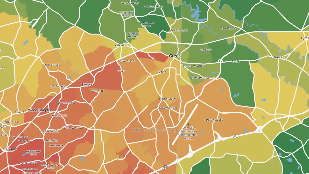 Greer, SC Map of Vehicle Theft Rates