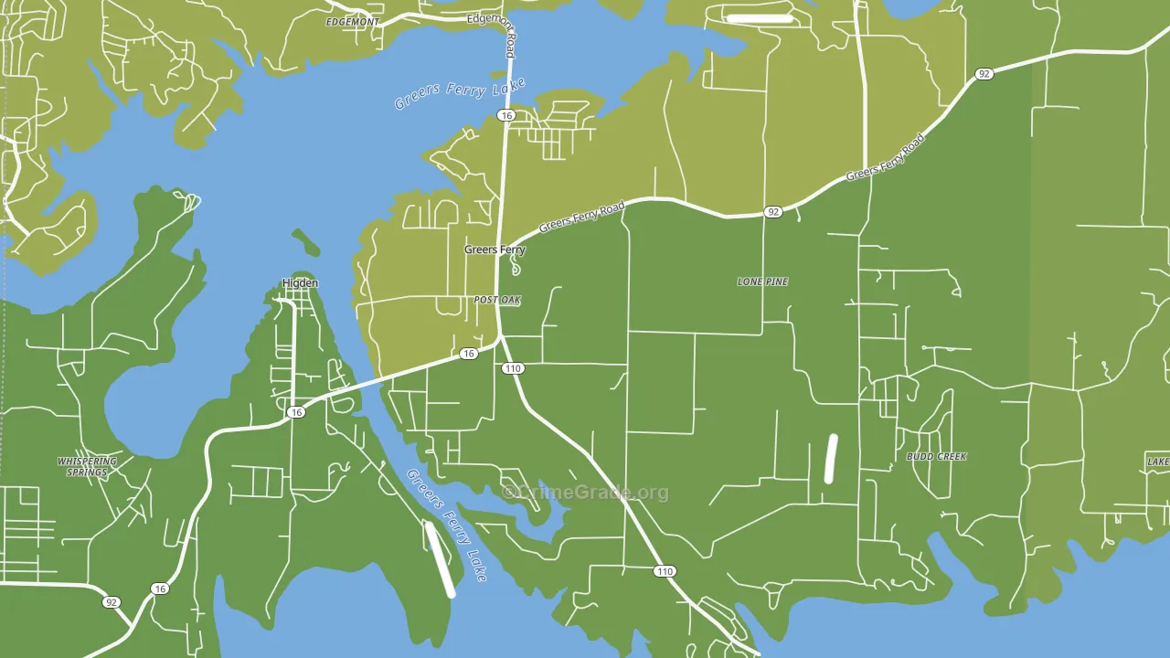 Greers Ferry, AR Map of Vehicle Theft Rates