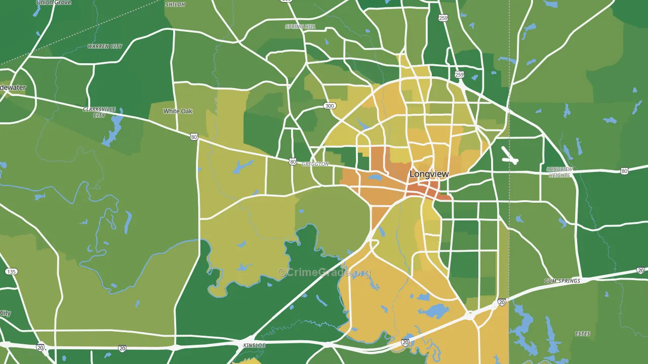 Gregg County, TX Map of Vehicle Theft Rates
