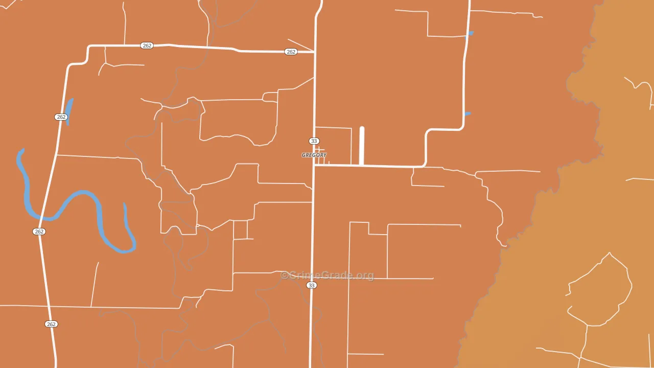 Gregory, AR Map of Vehicle Theft Rates
