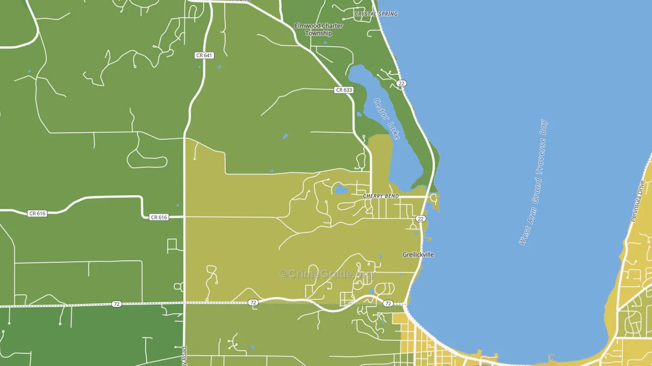 Greilickville, MI Map of Vehicle Theft Rates