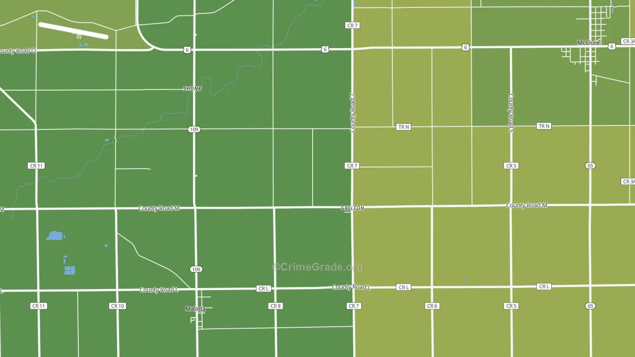 Grelton, OH Map of Vehicle Theft Rates