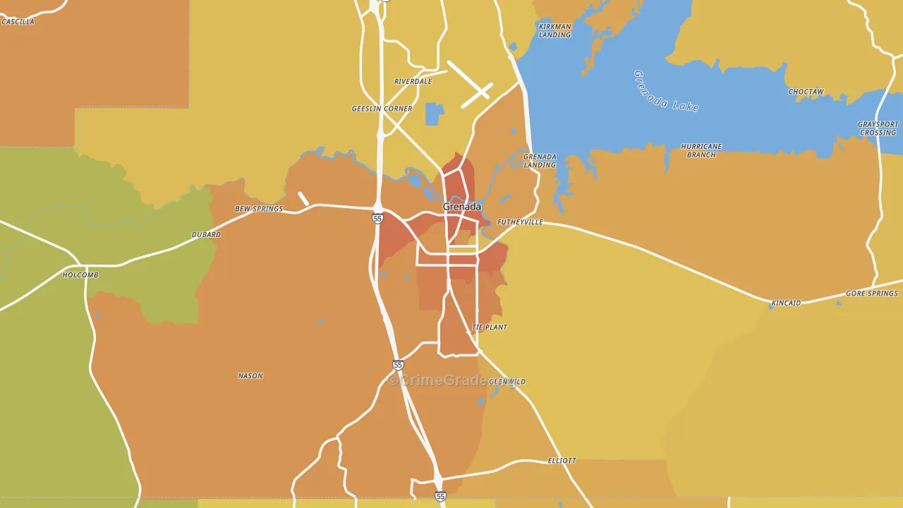 Grenada, MS Map of Vehicle Theft Rates