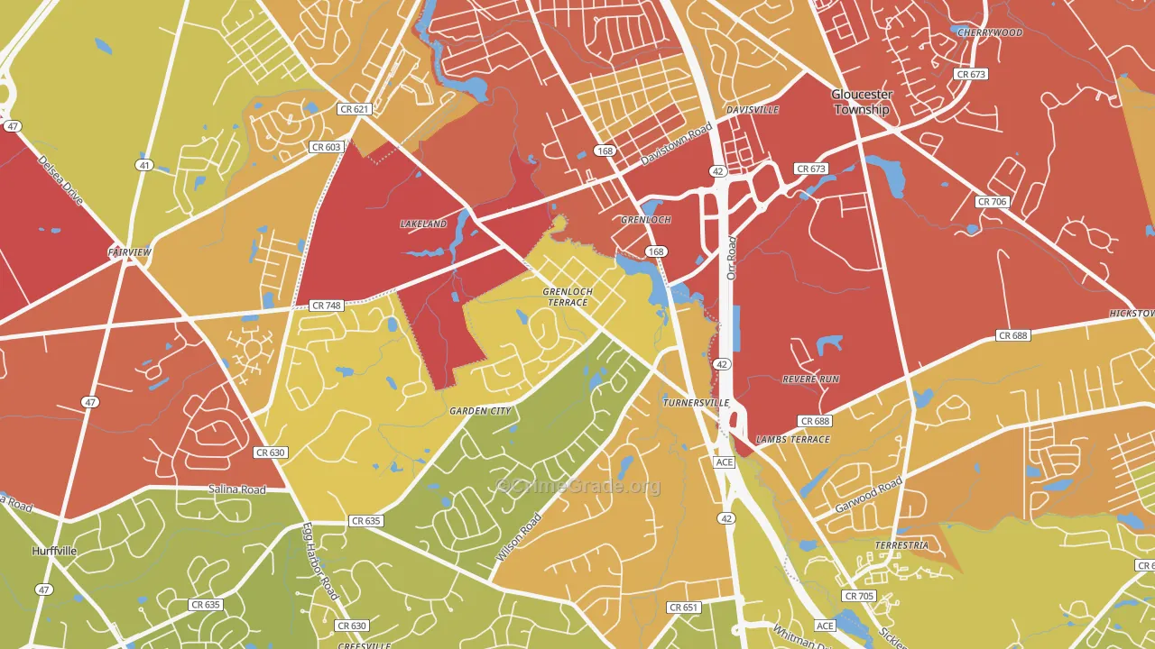 Grenloch, NJ Map of Vehicle Theft Rates