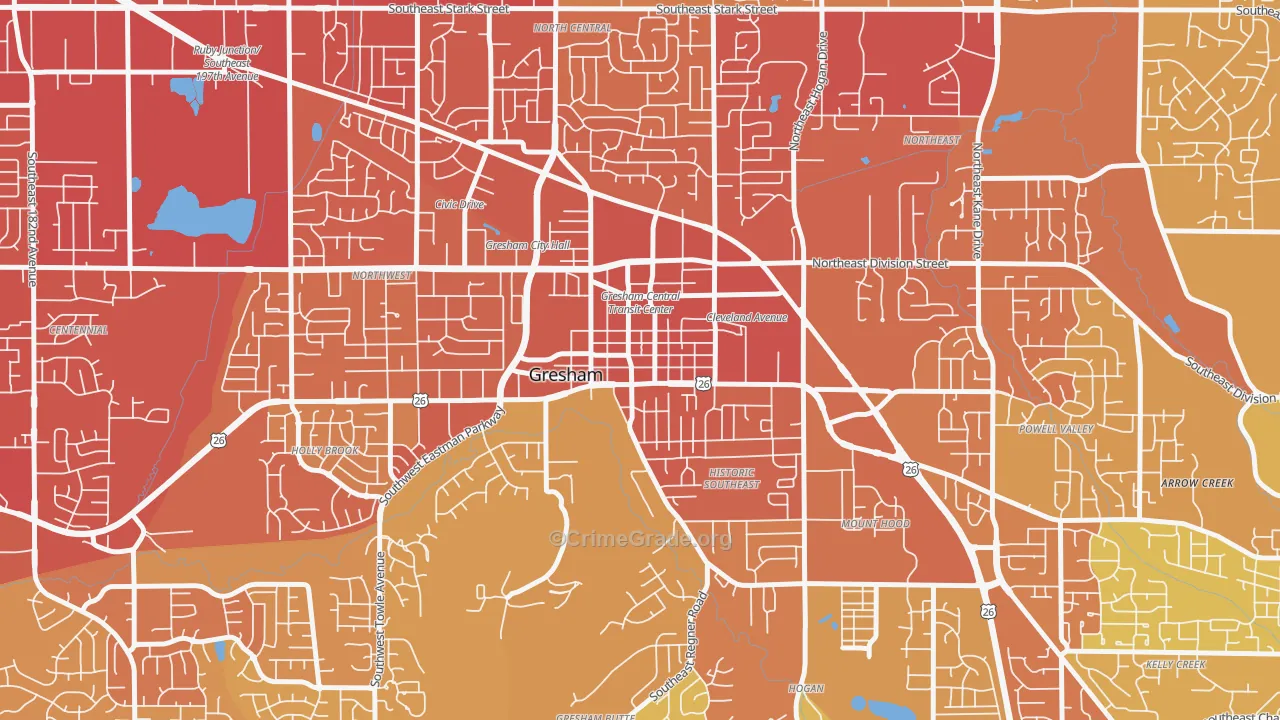 Gresham-City Central, Gresham, OR Map of Vehicle Theft Rates
