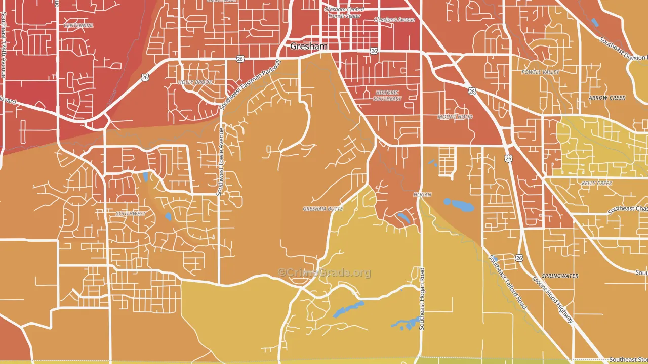 Gresham-Gresham Butte, Gresham, OR Map of Vehicle Theft Rates