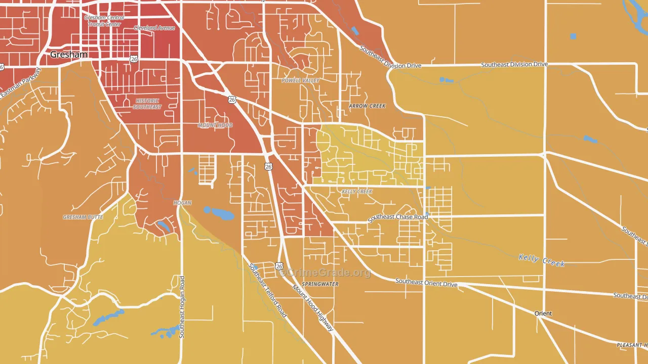 Gresham-Kelly Creek, Gresham, OR Map of Vehicle Theft Rates