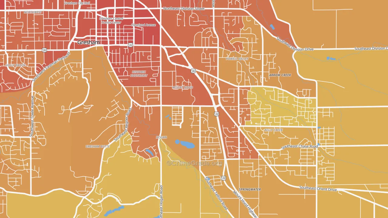 Gresham-Mt. Hood, Gresham, OR Map of Vehicle Theft Rates