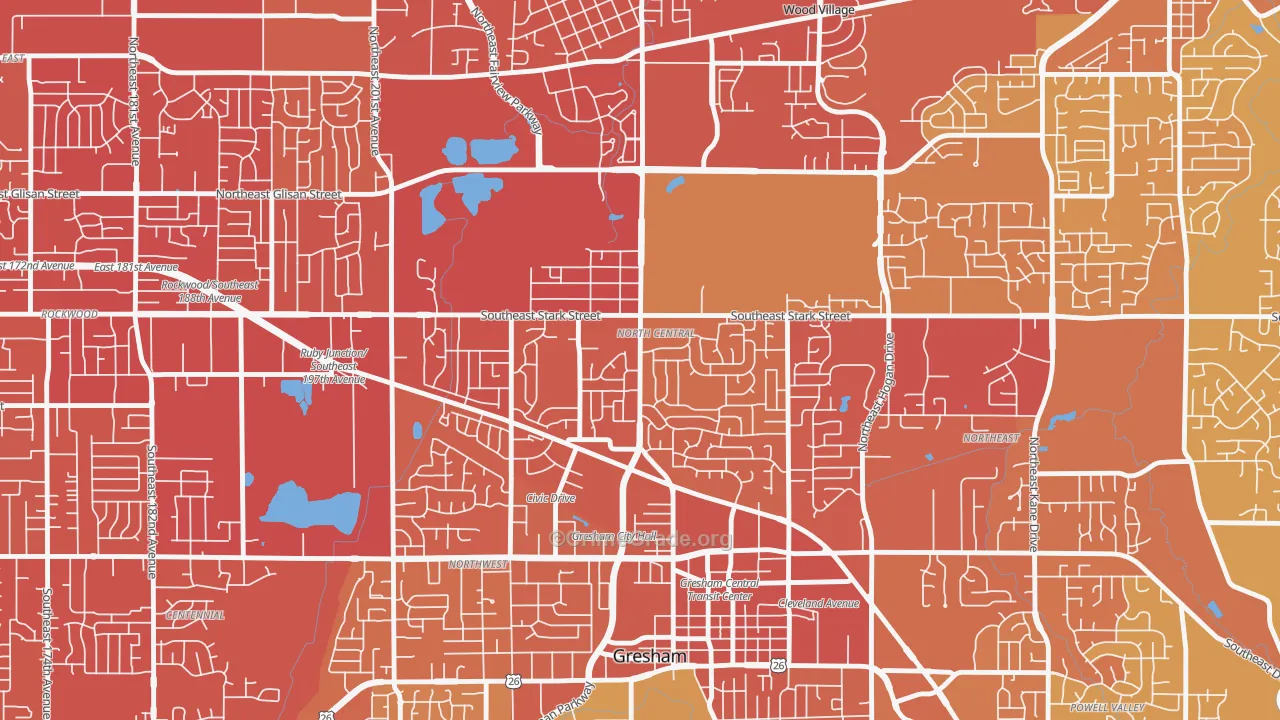 Gresham-North Central, Gresham, OR Map of Vehicle Theft Rates