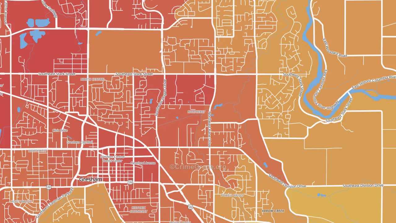 Gresham-Northeast, Gresham, OR Map of Vehicle Theft Rates