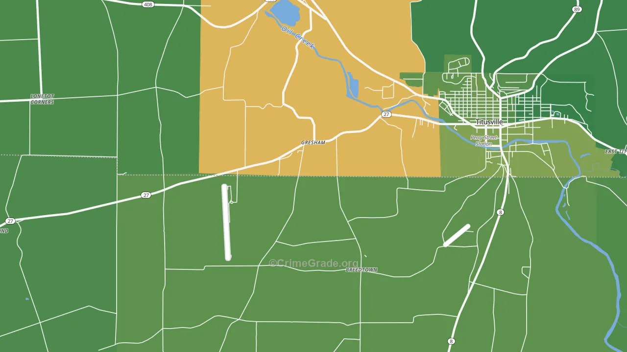 Gresham, PA Map of Vehicle Theft Rates