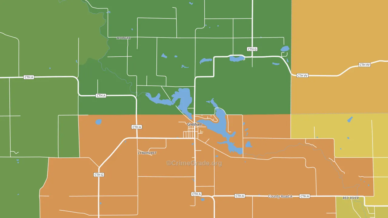 Gresham, WI Map of Vehicle Theft Rates