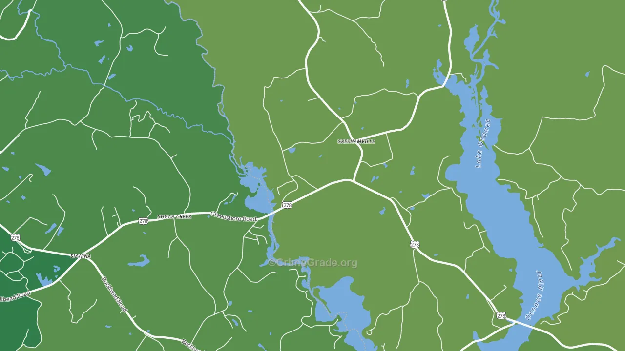 Greshamville, GA Map of Vehicle Theft Rates