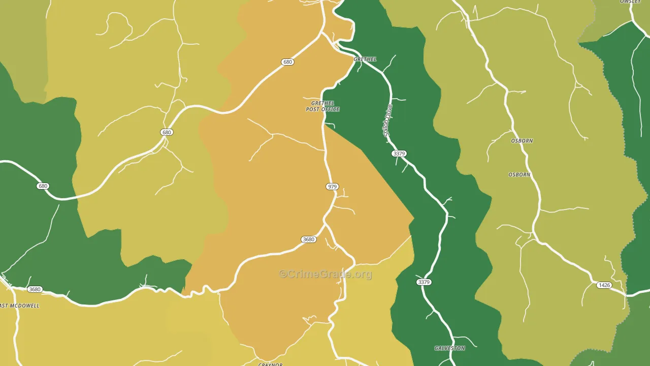 Grethel, KY Map of Vehicle Theft Rates