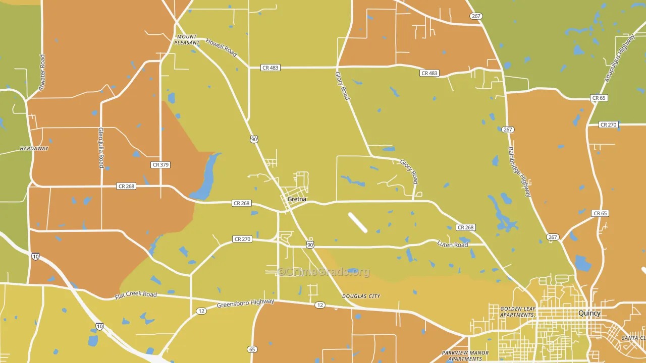 Gretna, FL Map of Vehicle Theft Rates