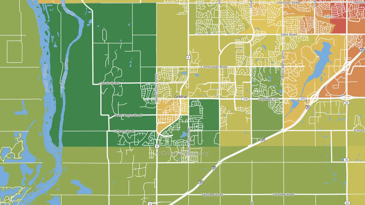 Gretna, NE Map of Vehicle Theft Rates