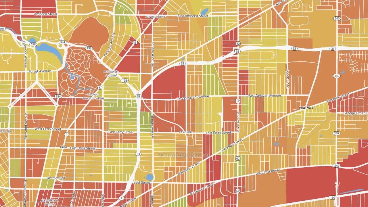 Grider, Buffalo, NY Map of Vehicle Theft Rates