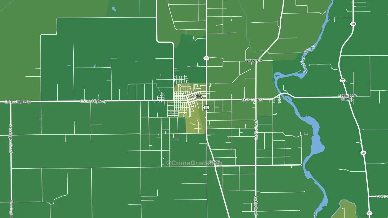 Gridley, CA Map of Vehicle Theft Rates