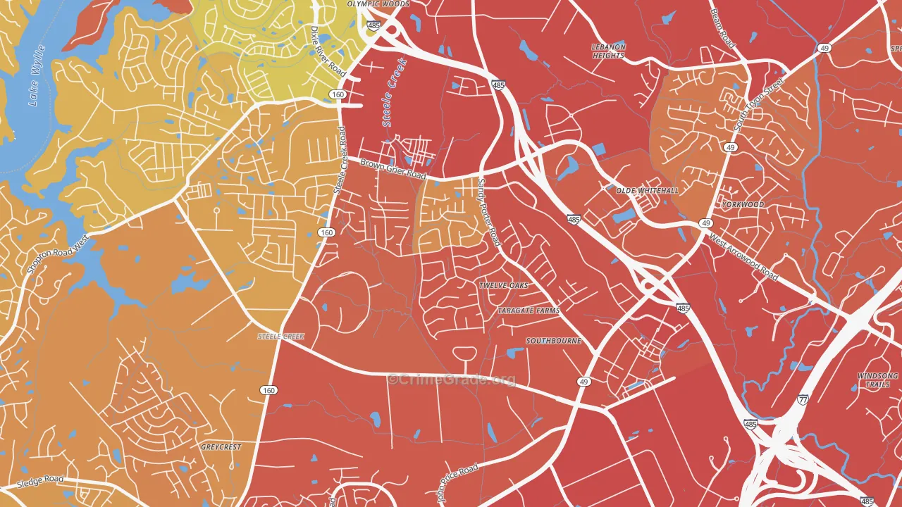 Griers Fork, Charlotte, NC Map of Vehicle Theft Rates
