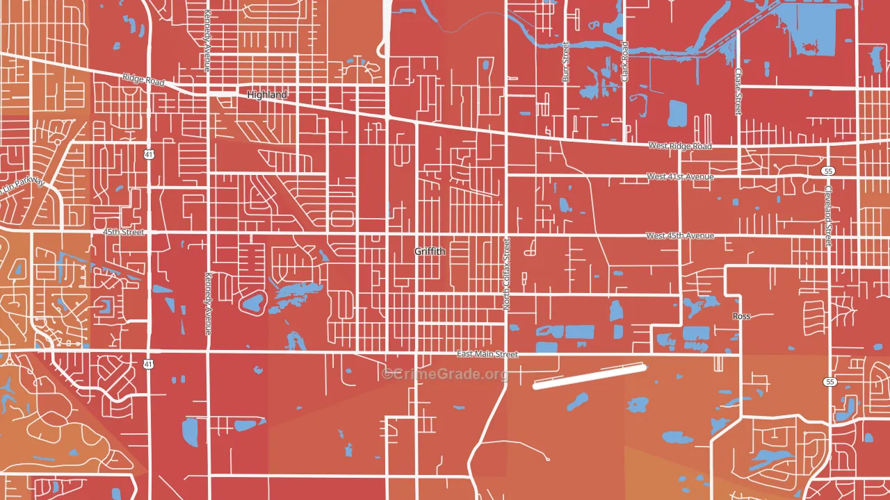 Griffith, IN Map of Vehicle Theft Rates