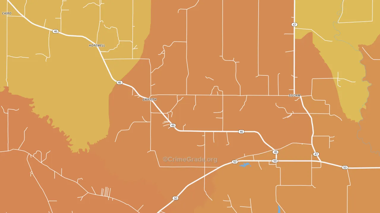 Griffith, MS Map of Vehicle Theft Rates