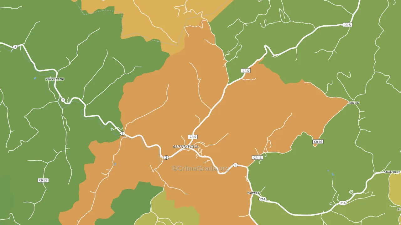Griffithsville, WV Map of Vehicle Theft Rates