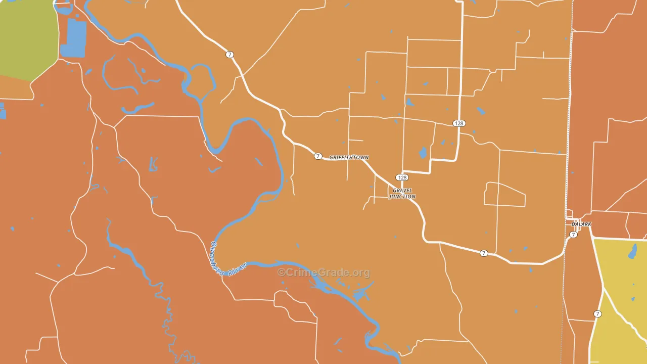 Griffithtown, AR Map of Vehicle Theft Rates