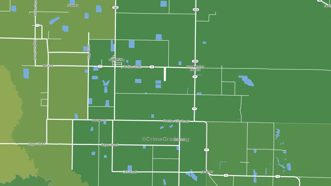 Griffithville, AR Map of Vehicle Theft Rates