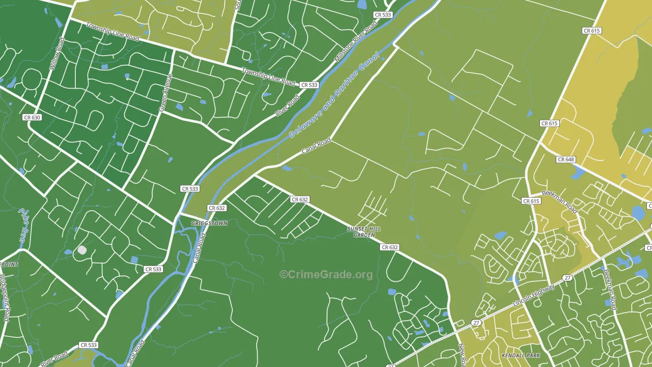 Griggstown, NJ Map of Vehicle Theft Rates