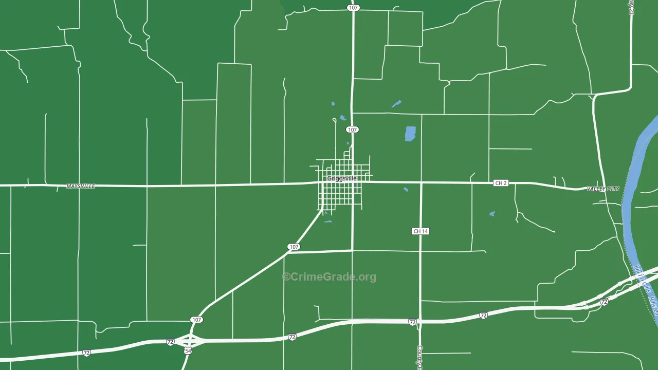 Griggsville, IL Map of Vehicle Theft Rates
