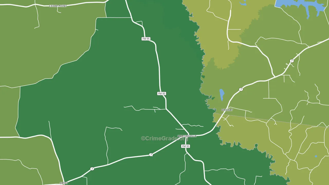 Grigsby, TX Map of Vehicle Theft Rates