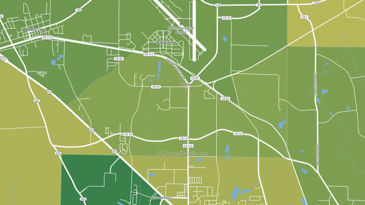 Grimes, AL Map of Vehicle Theft Rates