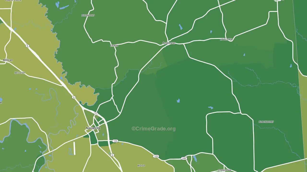 Grimes County, TX Map of Vehicle Theft Rates