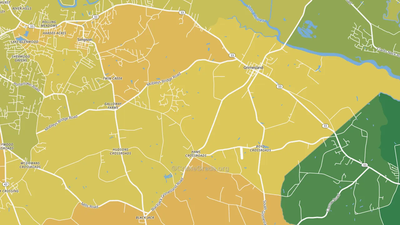 Grimesland, NC Map of Vehicle Theft Rates