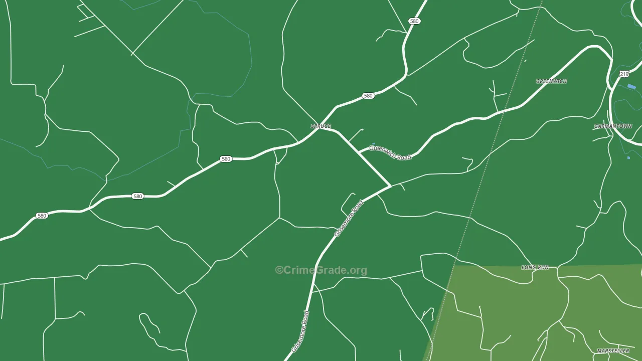 Grisemore, PA Map of Vehicle Theft Rates