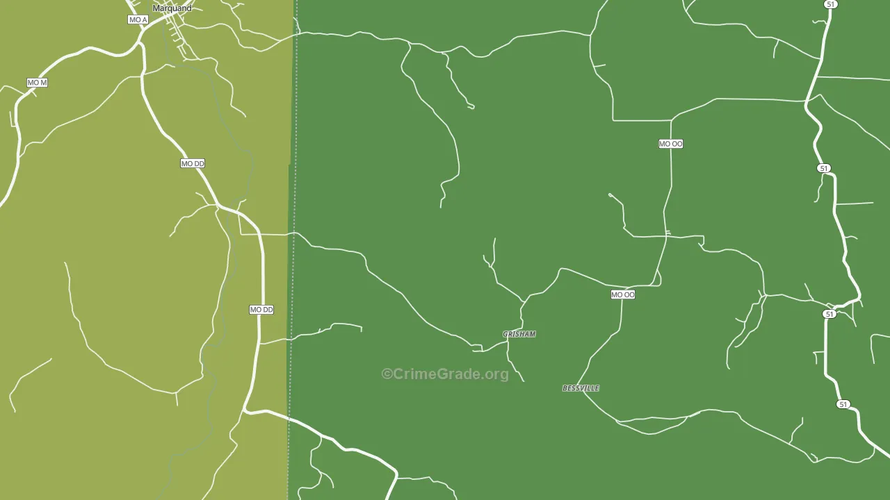 Grisham, MO Map of Vehicle Theft Rates