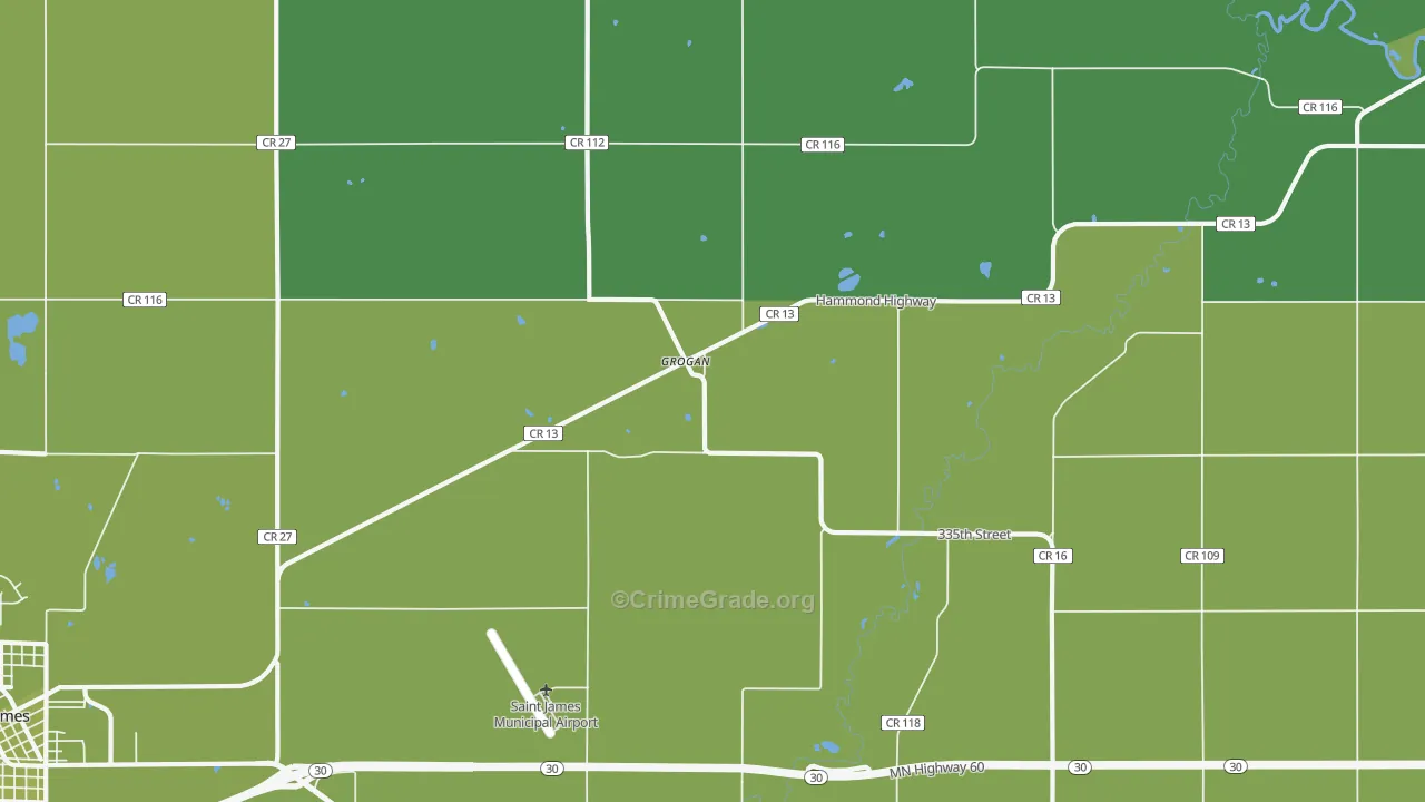 Grogan, MN Map of Vehicle Theft Rates