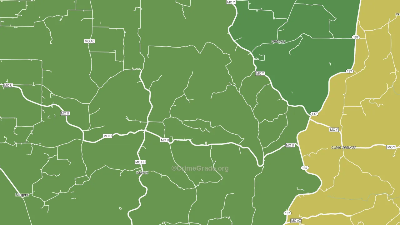 Grogan, MO Map of Vehicle Theft Rates