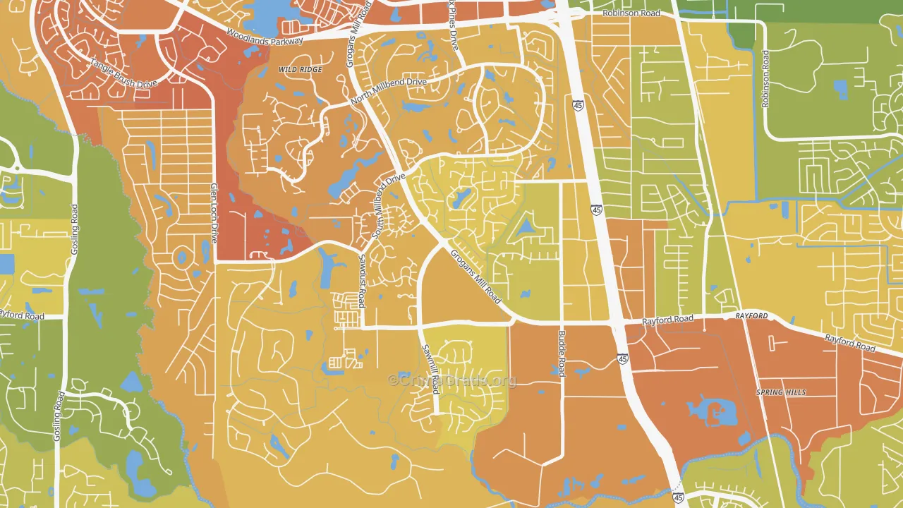 Grogan's Mill, The Woodlands, TX Map of Vehicle Theft Rates