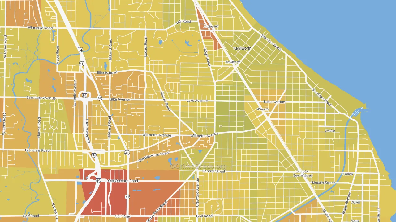 Gross Point, Wilmette, IL Map of Vehicle Theft Rates