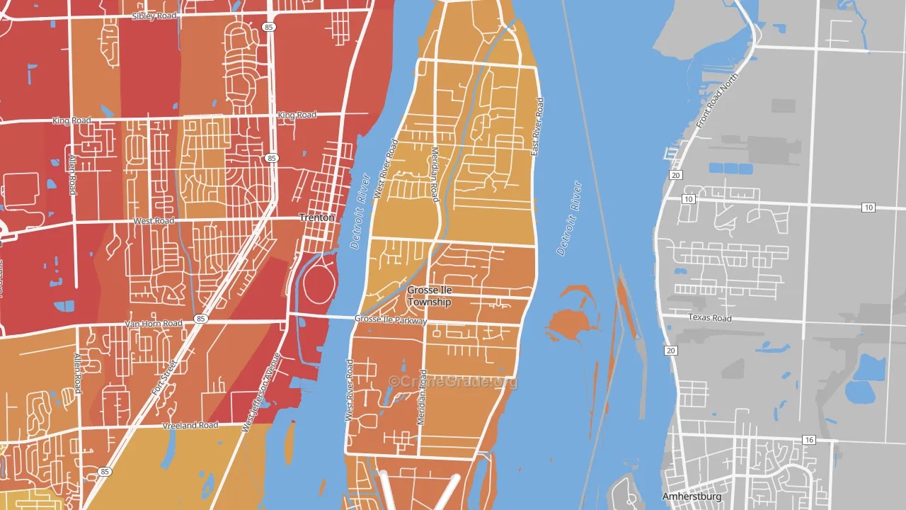 Grosse Ile, MI Map of Vehicle Theft Rates