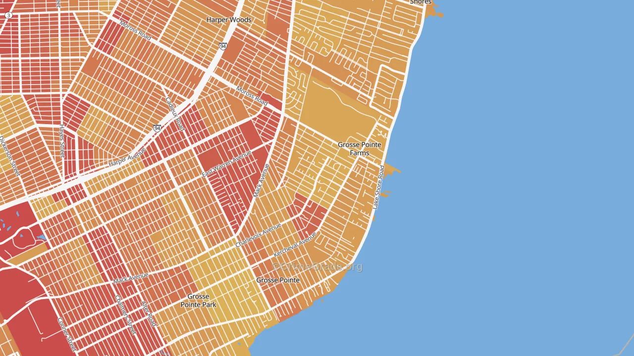 Grosse Pointe Farms, MI Map of Vehicle Theft Rates