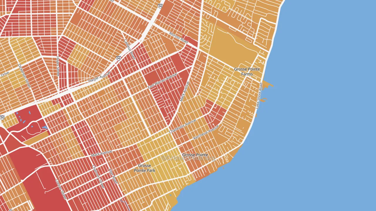 Grosse Pointe, MI Map of Vehicle Theft Rates
