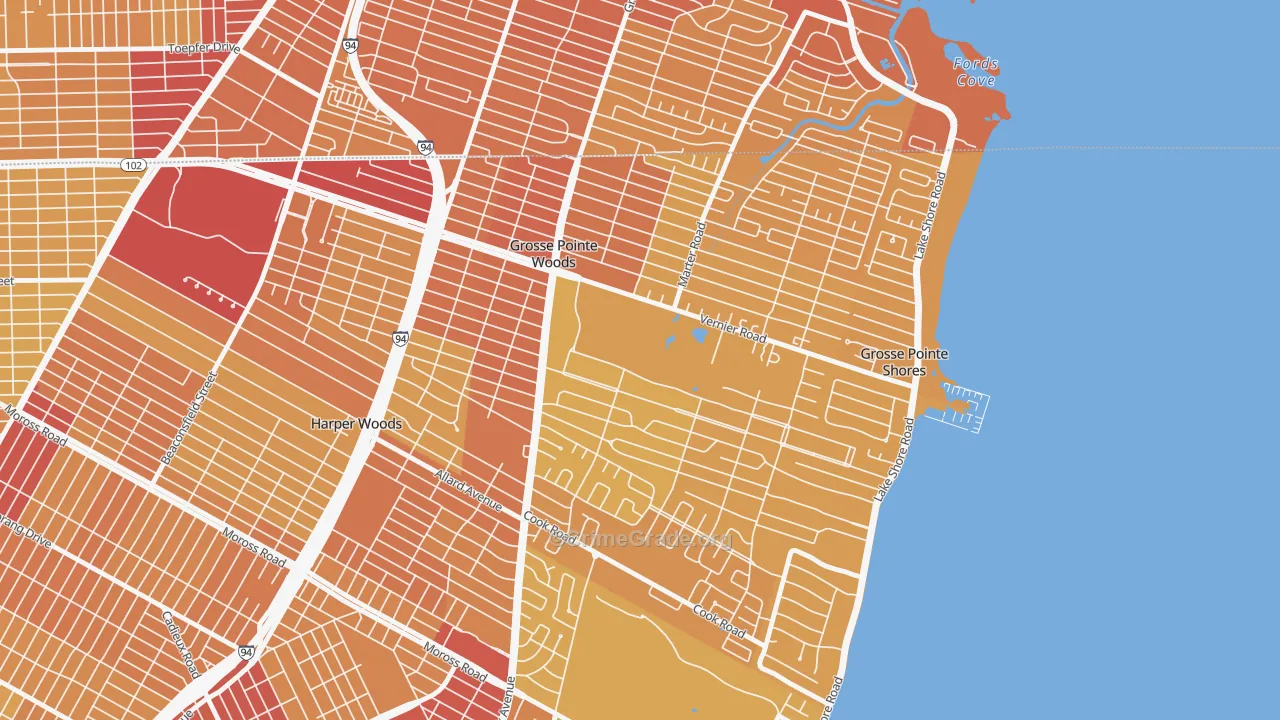 Grosse Pointe Woods, MI Map of Vehicle Theft Rates