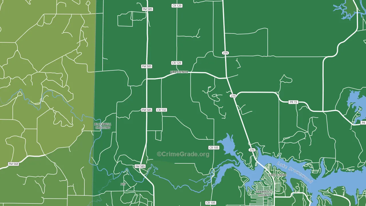 Grosvenor, TX Map of Vehicle Theft Rates