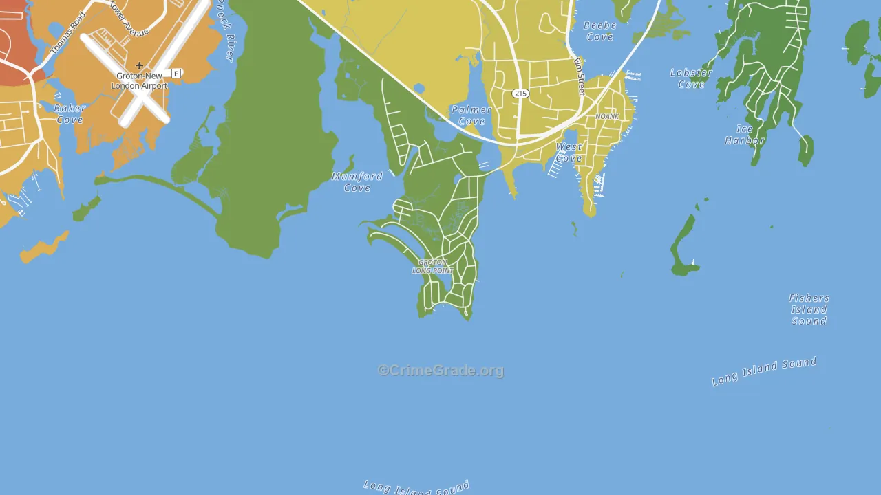 Groton Long Point, CT Map of Vehicle Theft Rates