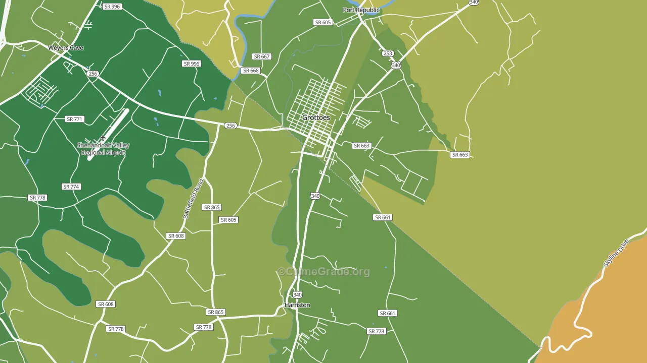 Grottoes, VA Map of Vehicle Theft Rates